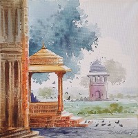 Zahid Ashraf, 12 x 12 Inch, Watercolor on Canvase, Cityscape Painting, AC-ZHA-038